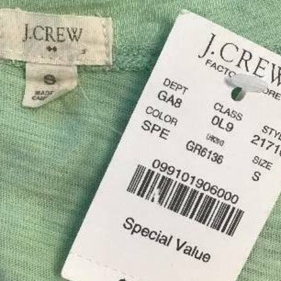 J CREW Top Small Green Tee Shirt Scoop Ruffle New - Picture 4 of 6
